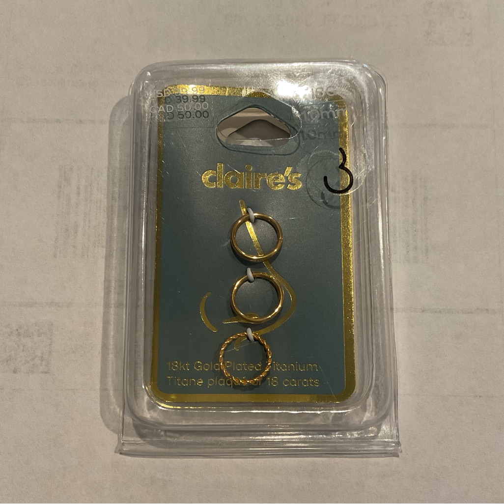 Nwt Claires 18 Kt Gold Plated Titanium Nose Ring Set3 Rings Jewelry Gift Y2k